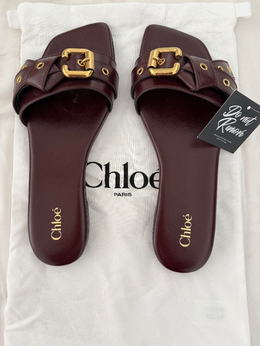 UNUSED Chloé Mae Knot Slides (Burgundy, Size 37)